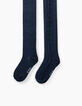 Girls’ navy knitted tights with cable knit down legs-2