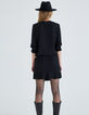 Vestido negro raso reciclado cintura cordón ajuste mujer-3