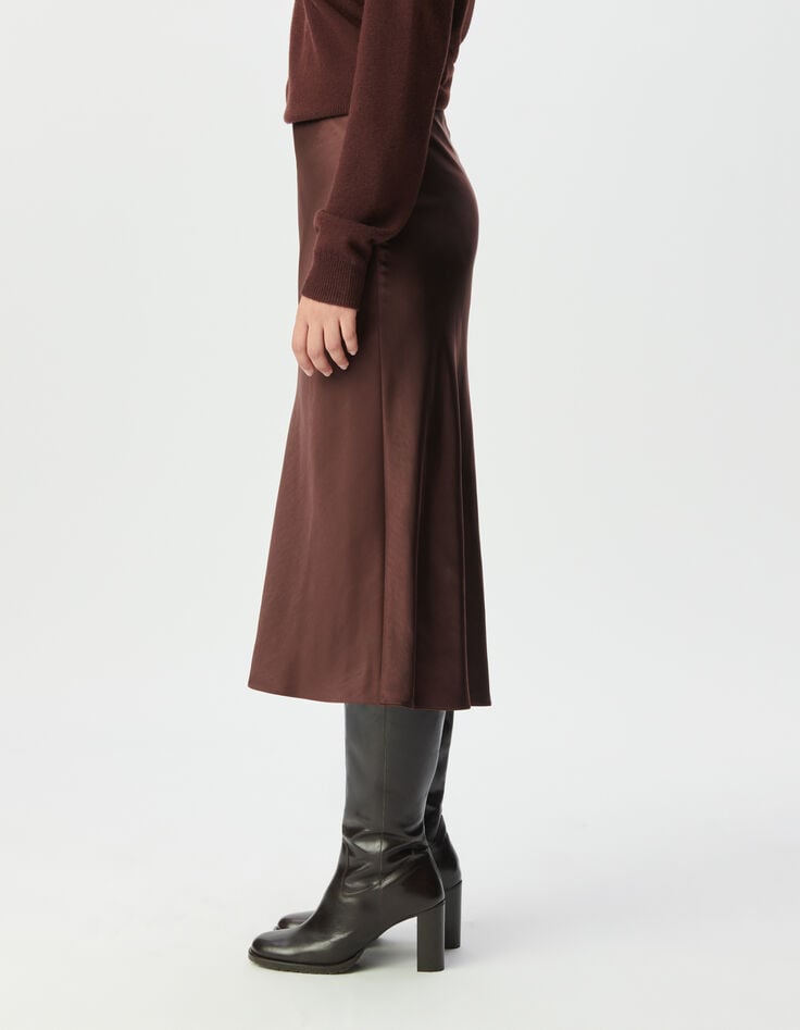 Jupe midi marron satiné Femme-3 Jupe midi marron satiné Femme-3