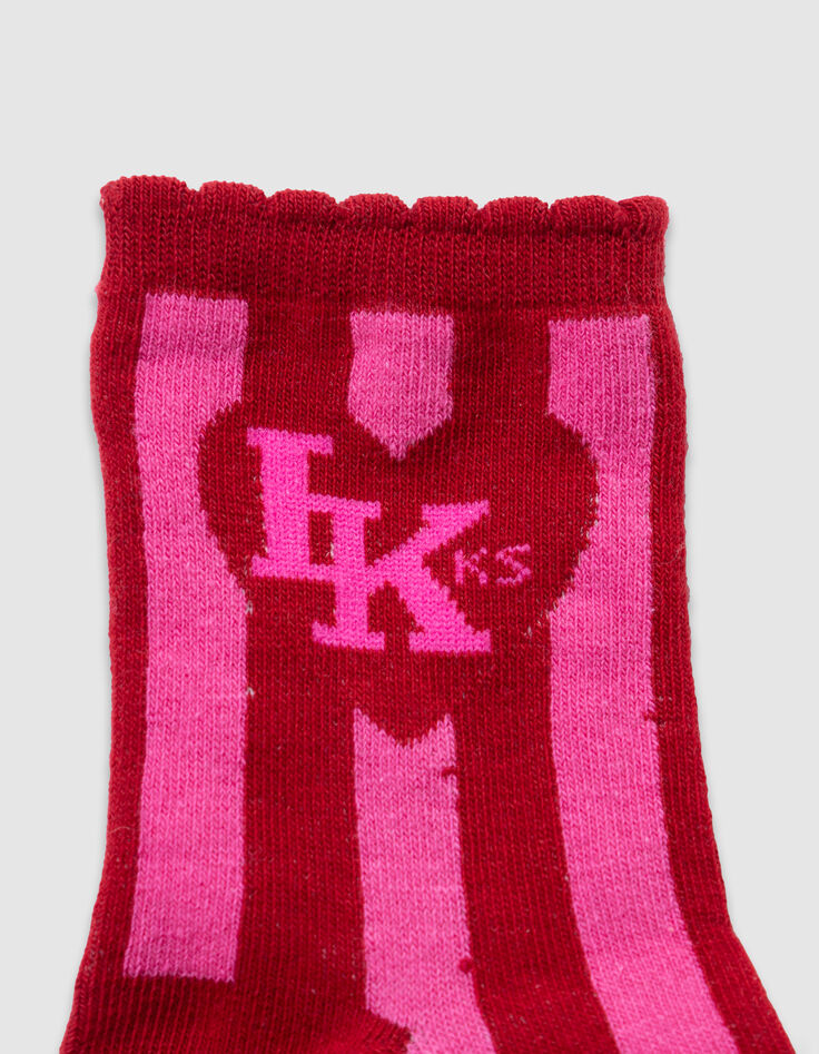 Mädchensocken in Marineblau, Cremeweiß und Rosa-2