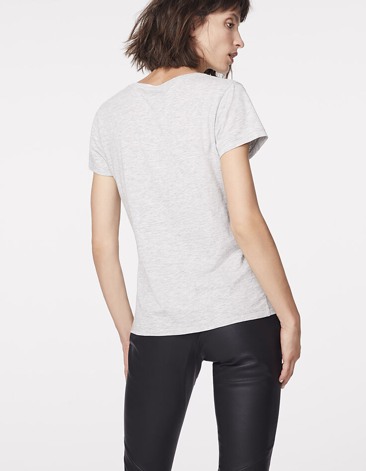 T-shirt katoen-modal opdruk Bowie Stardust, V-hals, dames-4