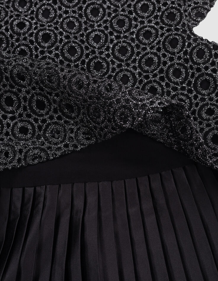 Vestido negro plisado top encaje trampantojo niña-7