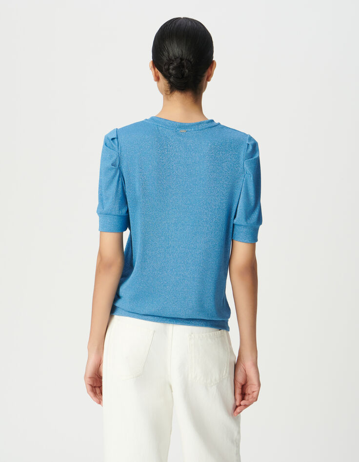 Tee-shirt bleu irisé maille côtelée irisée-3
