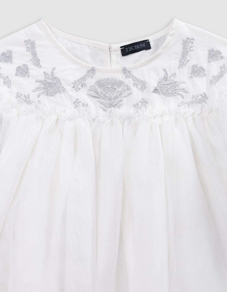 Robe blanche tulle broderies argentées fille-3