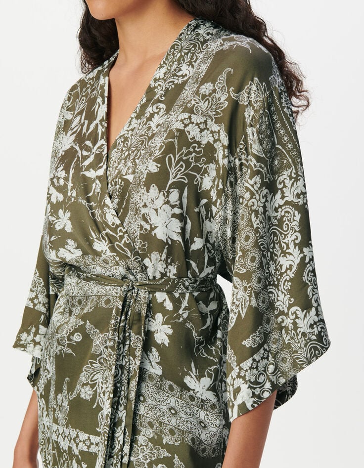 Chemise kimono kaki imprimé foulard Femme-6 Chemise kimono kaki imprimé foulard Femme-6