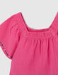 Blouse rose crépon encolure élastiquée fille-2