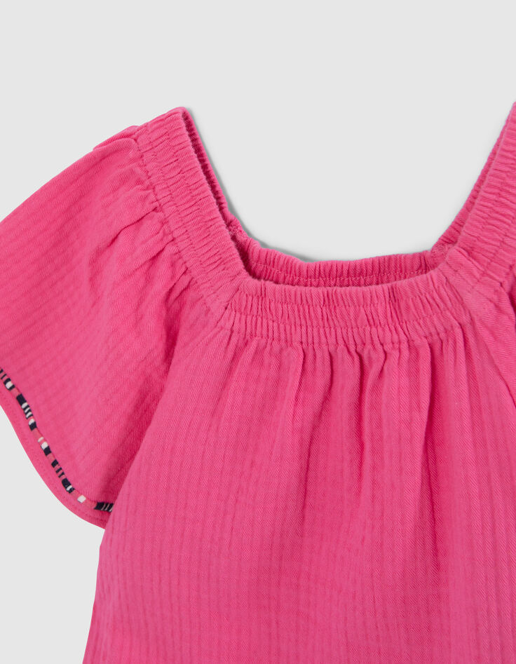Blouse rose crépon encolure élastiquée fille-2