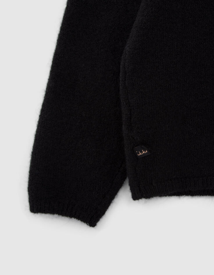 Pull noir tricot Intarsia message fille-6