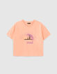 Koraalrood T-shirt bio zonsondergang meisjes-1