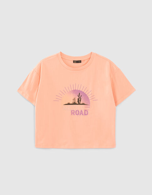 Camiseta coral algodón ecológico atardecer niña