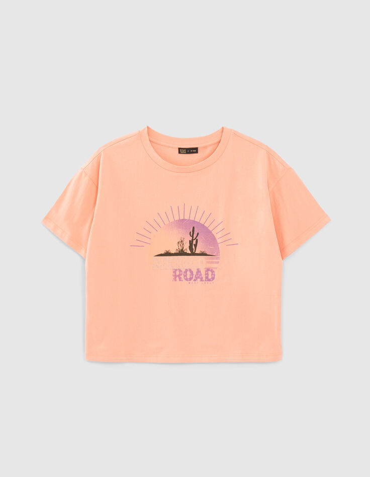 Koraalrood T-shirt bio zonsondergang meisjes-1