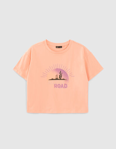 T-shirt corail bio visuel coucher de soleil fille - IKKS