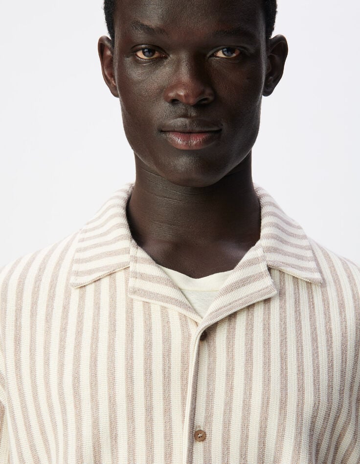Kurz&auml;rmeliges beige gestreiftes Hemd f&uuml;r Herren-4