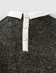 Pull gris anthracite avec col Claudine blanc fille-5