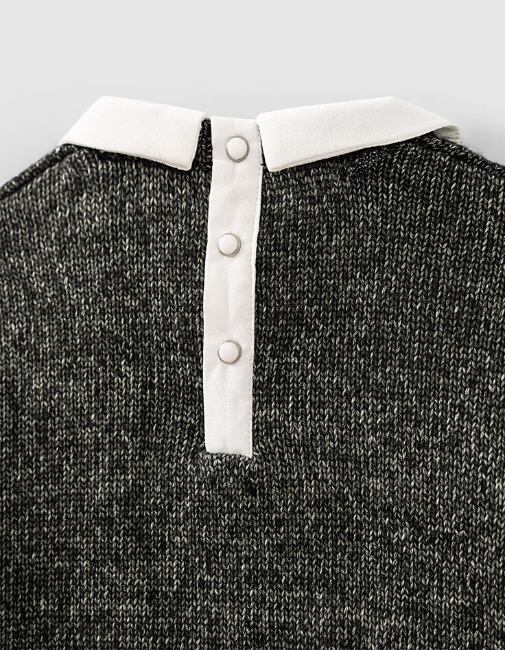 Pull gris anthracite avec col Claudine blanc fille-5