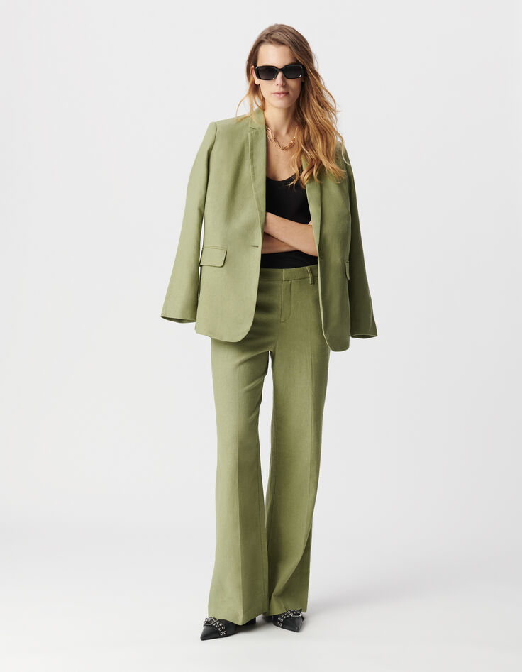Women's green linen and cotton suit pants-2