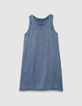 Robe chasuble en jean bleu fille-4