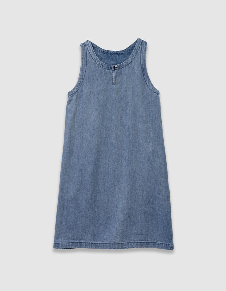 Robe chasuble en jean bleu fille-4 Robe chasuble en jean bleu fille-4