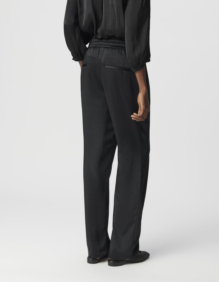 Pantalon large noir polyester recycl&eacute; taille &eacute;lastiqu&eacute;e Femme-3
