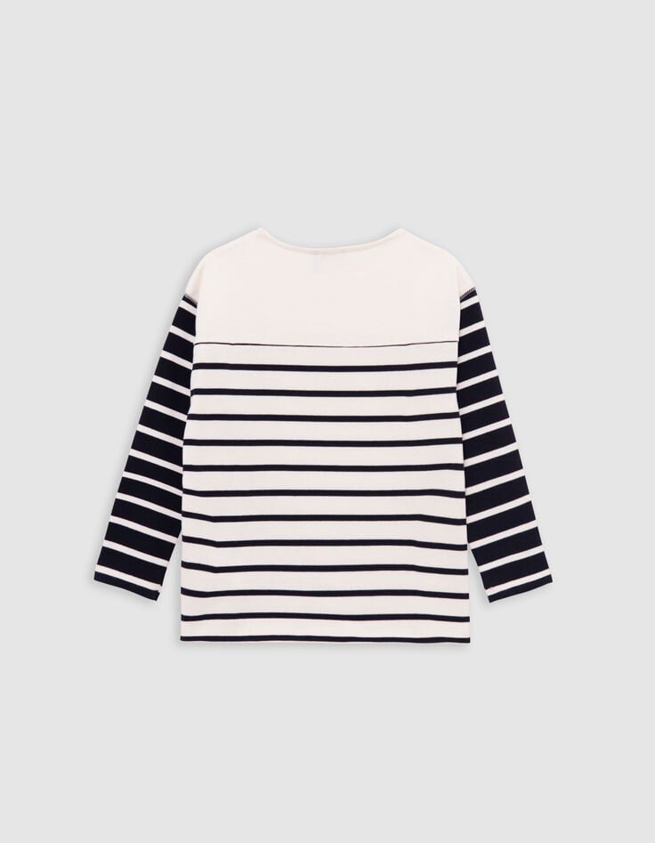 T-shirt in ecru met contrasterende mouwen voor jongens-3