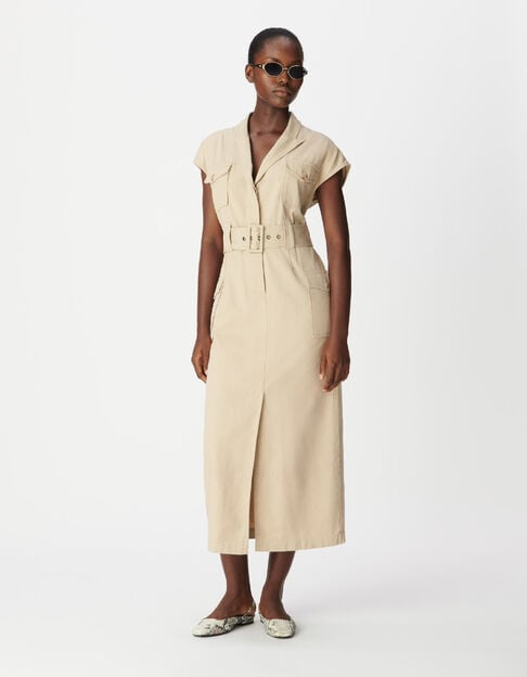 Robe saharienne longue beige sans manches Femme - IKKS
