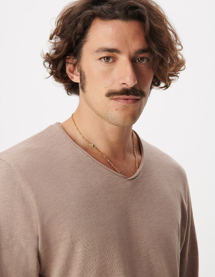 T-shirt beige manches longues Homme-4