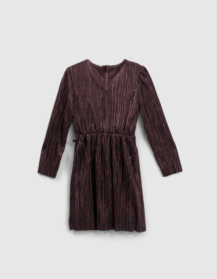 Girls’ pink lamé pleated dress with asymmetric ruffle-3
