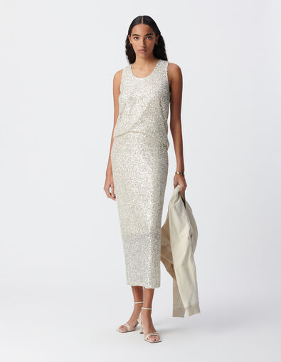 Sequin-embroidered silver midi skirt Women - IKKS