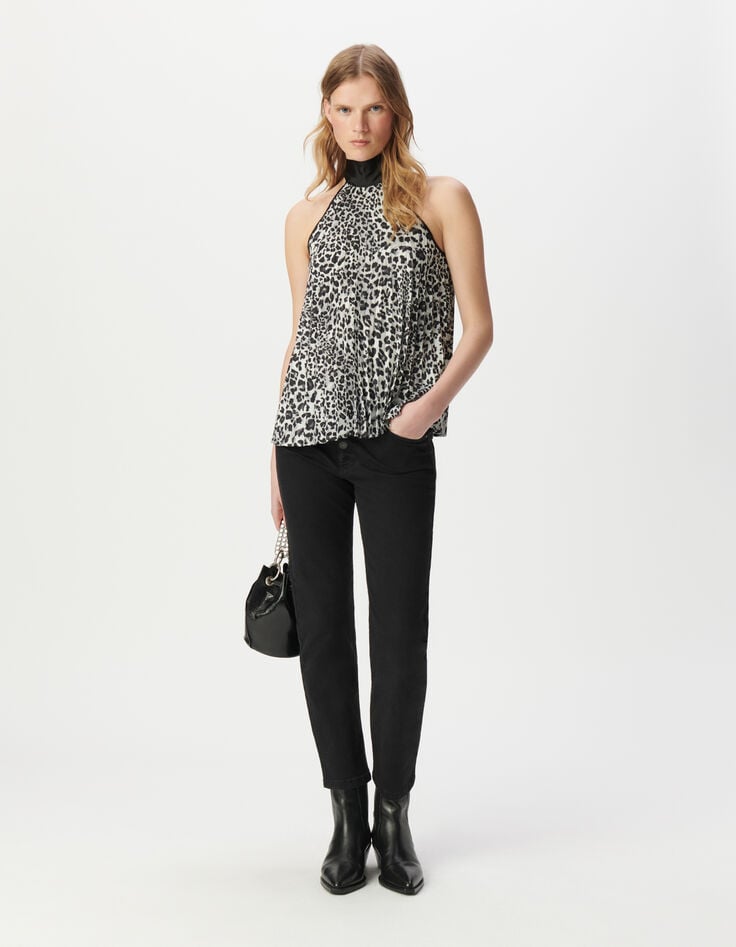 Top gris poliéster reciclado estampado pantera mujer-1 Top gris poliéster reciclado estampado pantera mujer-1