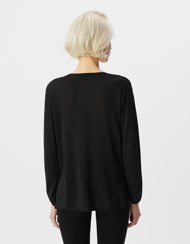 Jersey de mujer de manga larga de punto de lúrex negro con mensaje de tachuelas-3