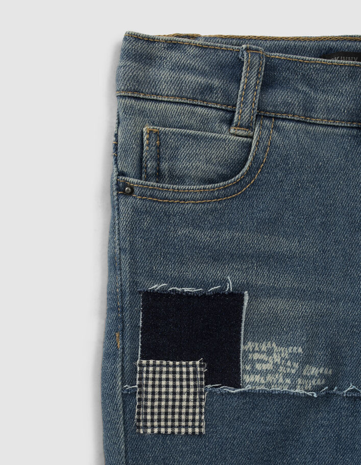 Blauwe jeansbermuda patchworkstijl jongens - IKKS