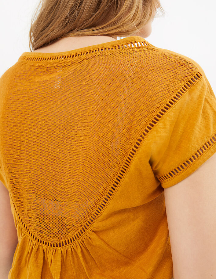 I.Code yellow ladder stitch and dotted Swiss mesh T-shirt - I.CODE