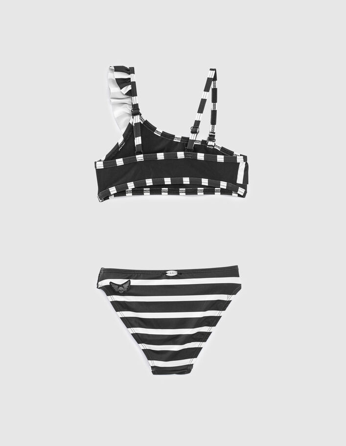 Girls’ black bikini with ecru stripes and badges - IKKS