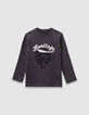 Graues Jungen-T-Shirt gestickter Bär Schriftzug-3