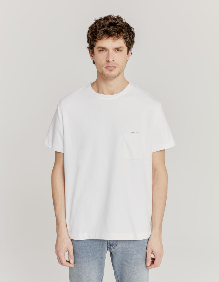 Camiseta blanca slub con bolsillo de parche Hombre -1