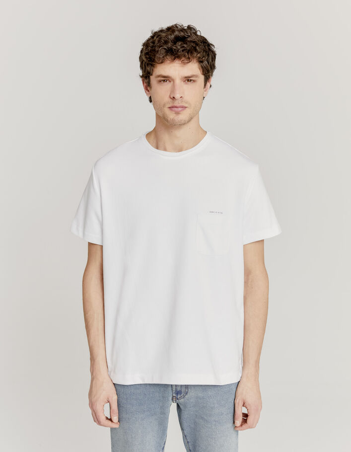 Weißes Slub-Herren-T-Shirt mit aufgesetzter Tasche  - IKKS
