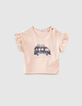 Tee-shirt rose poudré bio van et broderie bébé fille -1