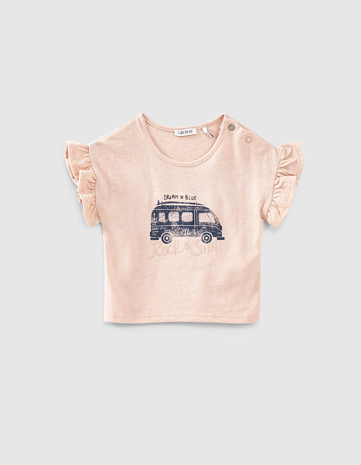Tee-shirt rose poudré bio van et broderie bébé fille -1