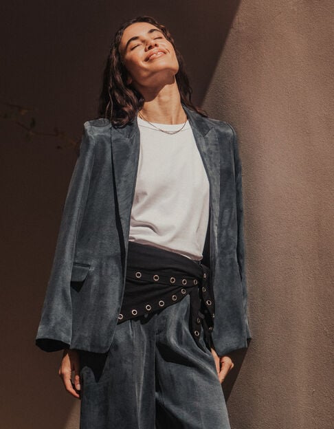 Veste de tailleur bleu marine satin&eacute;e Femme - IKKS