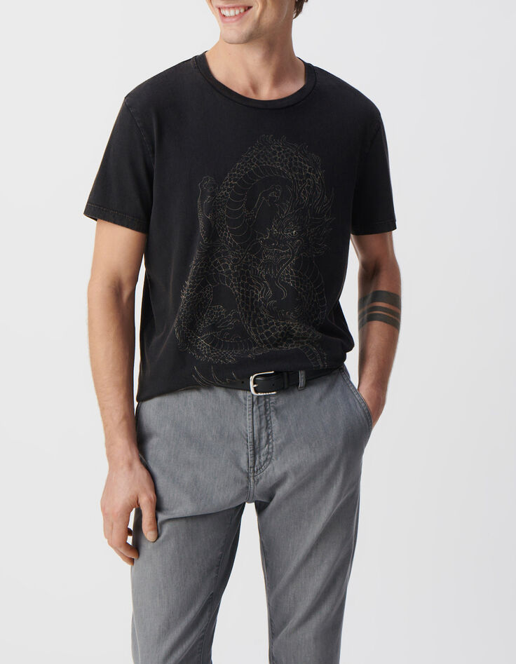 Schwarzes Herren-T-Shirt, Biobaumwolle, Maxi-Drachenmotiv-2
