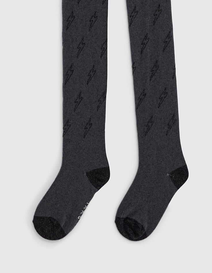 Collants gris chiné anthracite en tricot motifs éclairs fille-3