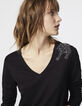 Women’s black embroidered shoulder long-sleeve T-shirt-4