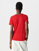 Tee-shirt rouge tressage encolure V Femme-4