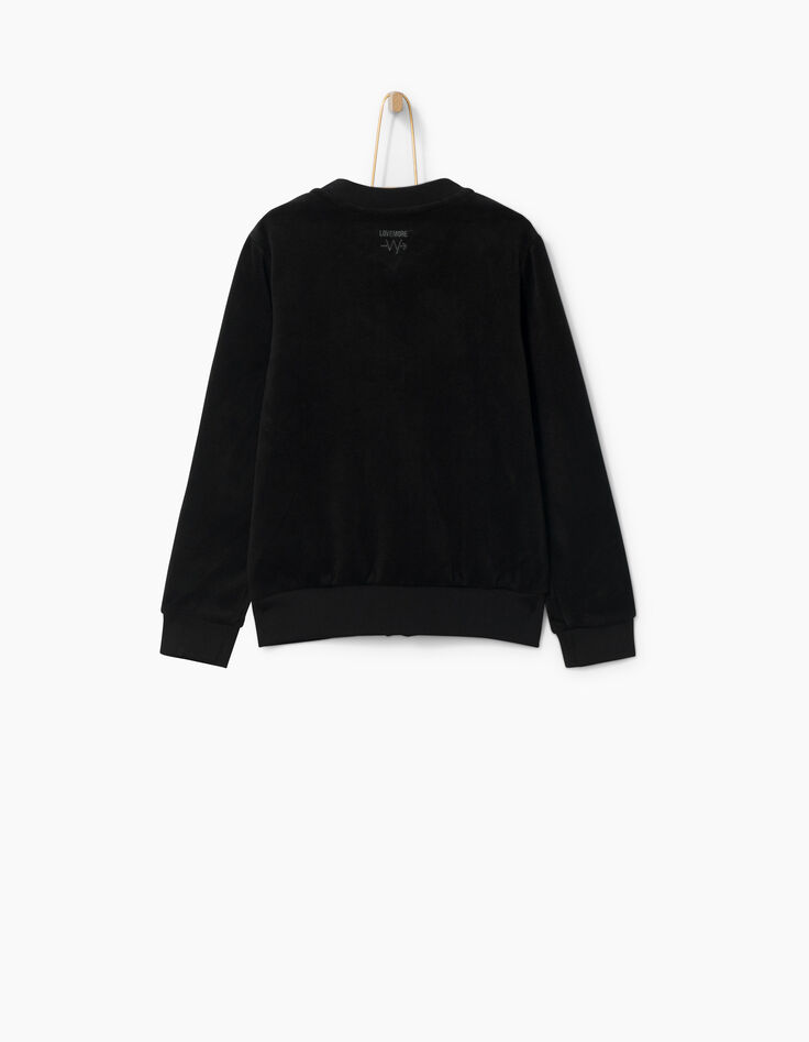 Cardigan noir velours, bandes avec rivets fille-3