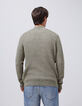 Khaki Herrenrippstrickpullover mit Kaminkragen-3