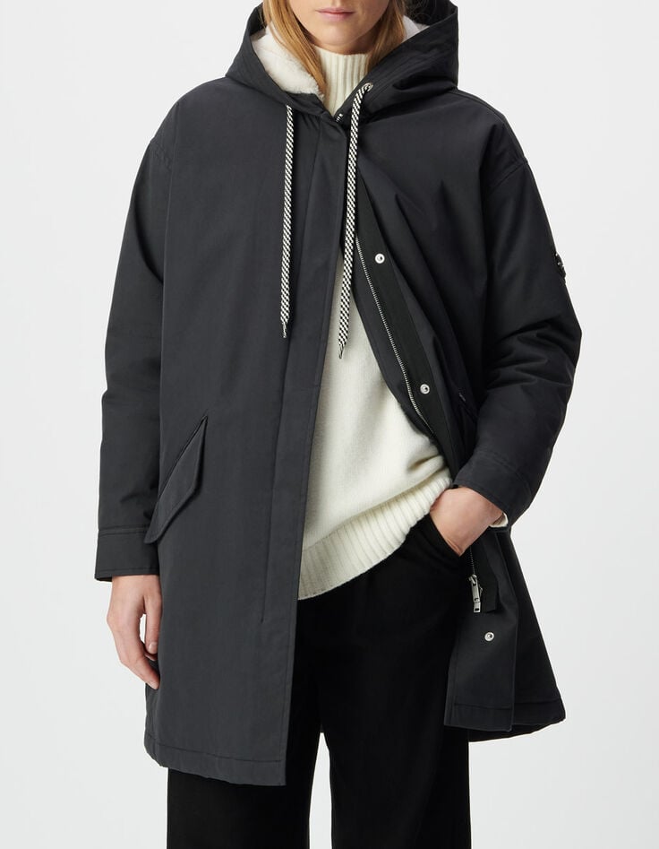 Parka noire fourr&eacute;e &agrave; capuche Femme-2