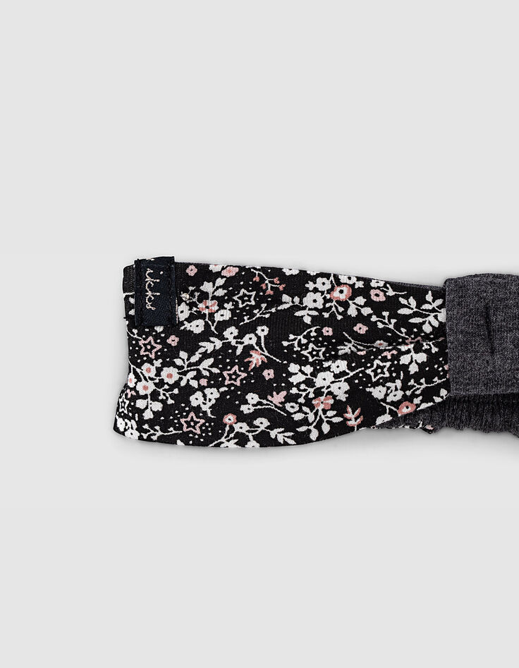 Bandeau réversible noir imprimé fleurs et gris bébé fille-4