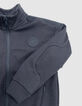 Boy's grey mixed-fabric cardigan with nylon quilted back-2