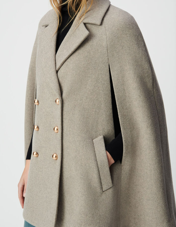 Women's beige double-breasted cape coat IKKS