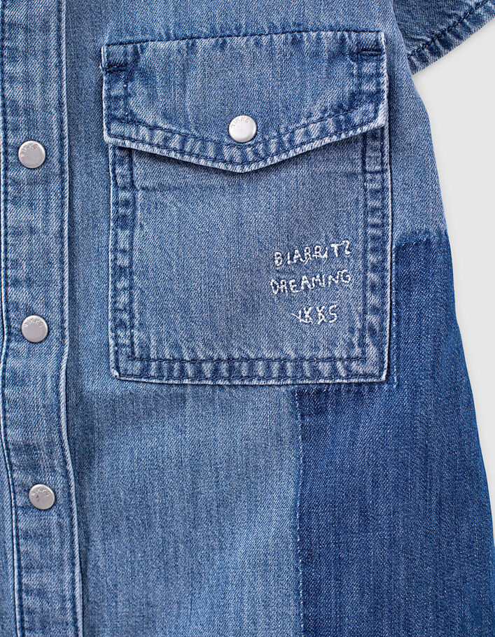 Girls’ stone blue organic cotton denim shirt dress - IKKS